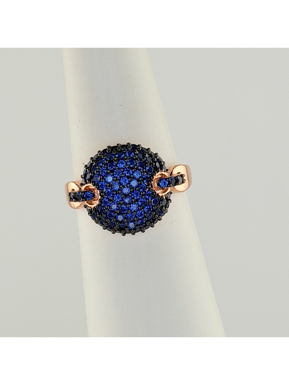 Bomb Party September Sz 9 Pave Ring "Still A Storm" Lab Cr Sapphire on Rose Gold